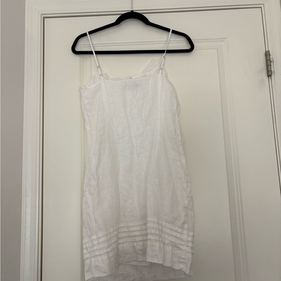 Ann Taylor LOFT White 100% Linen Ruffle Lined Spaghetti Strap Dress - Picture 6 of 8